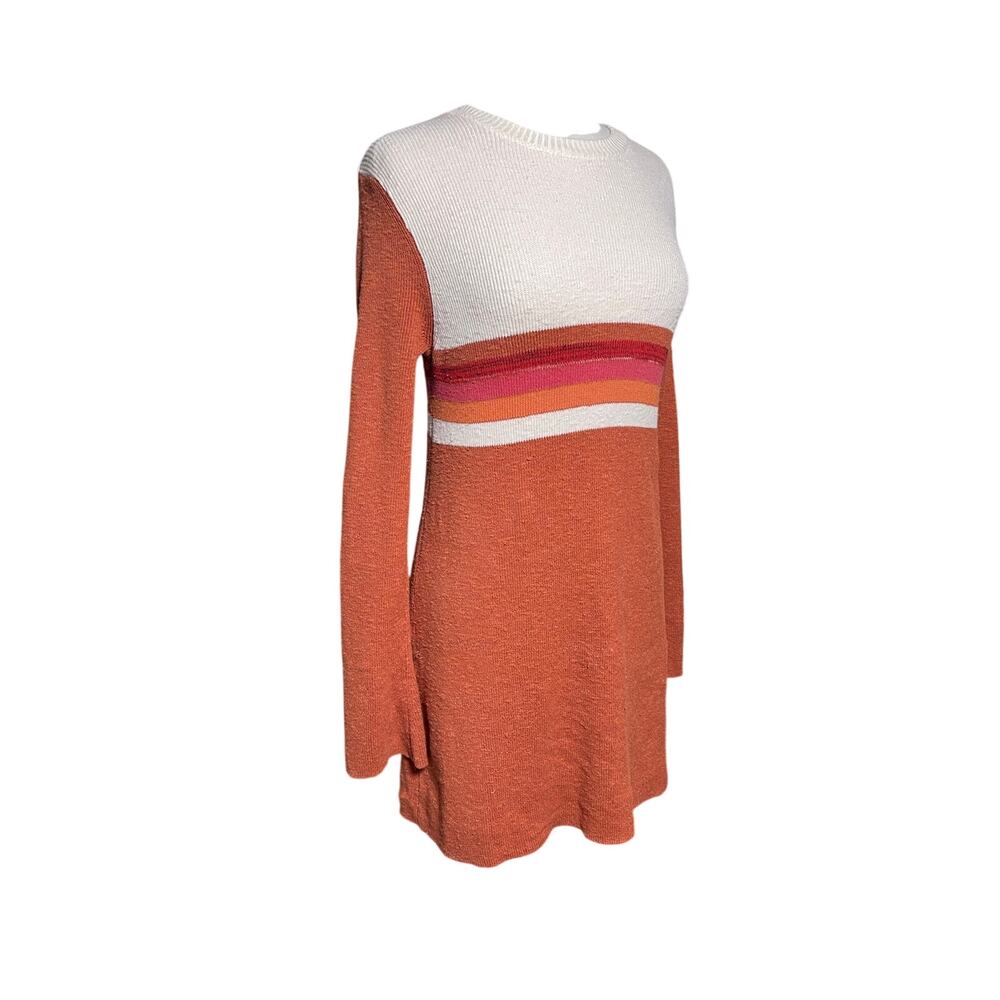 FREE PEOPLE Women’s Retro Rust Striped Linen Blend Mini Sweater Dress - Picture 3 of 7
